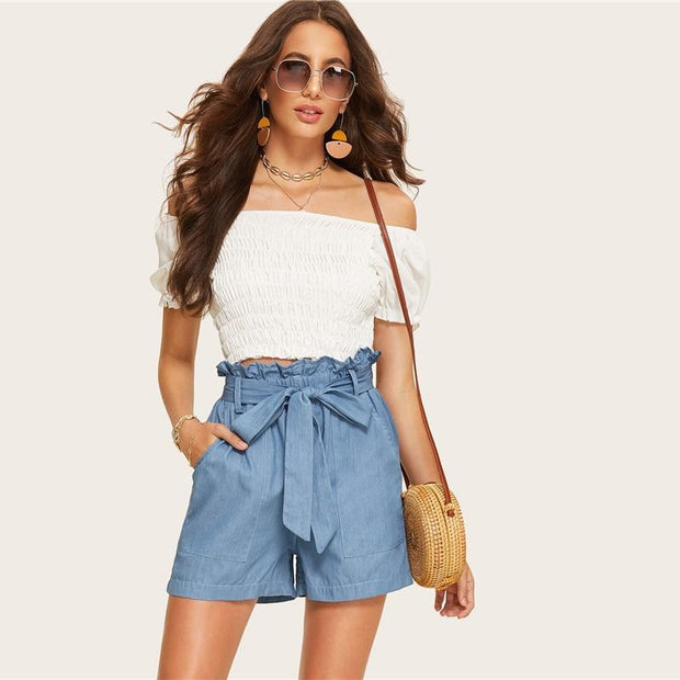 Patch High Waist Denim Shorts