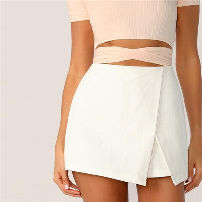 Zipper Wrap Ivory Shorts