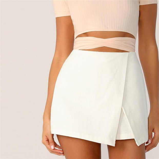 Zipper Wrap Ivory Shorts